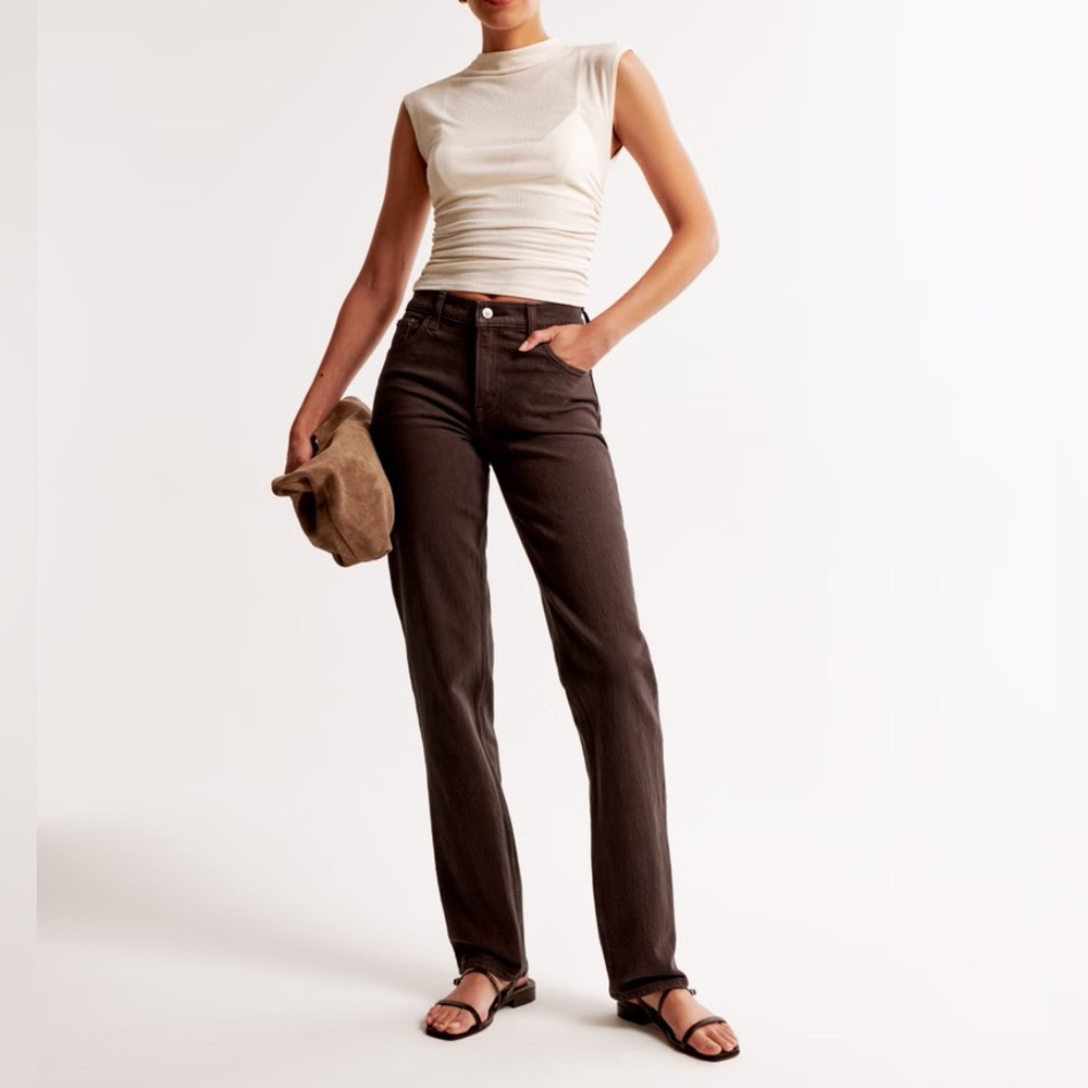 Abercrombie & Fitch Dark Brown Women's Straight Leg Jeans High Waist